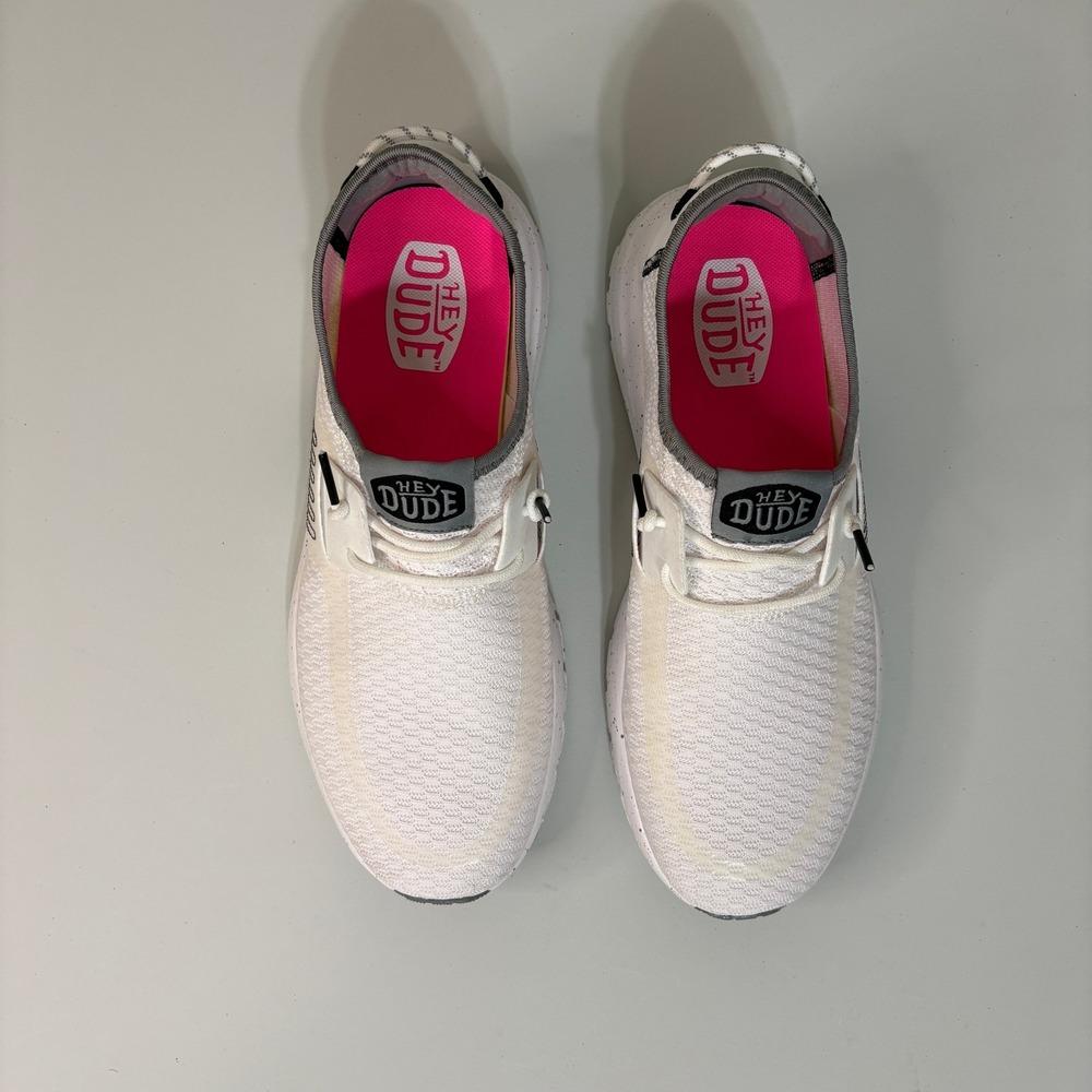 Hey Dude Women Sirocco White Sport Stripe Slip On Sneakers Size 11 Walking Shoes - Picture 3 of 11